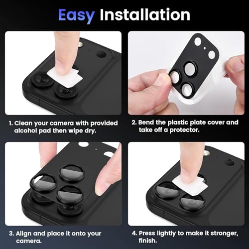 CASENED Camera Lens Protector Tempered Glass for iPhone 17 Pro Max - Alloy Metal Cover with Tempered Glass - Scratch Resistant, Easy Installation (1, Deep Blue, iPhone 17 Pro Max) - Image 3