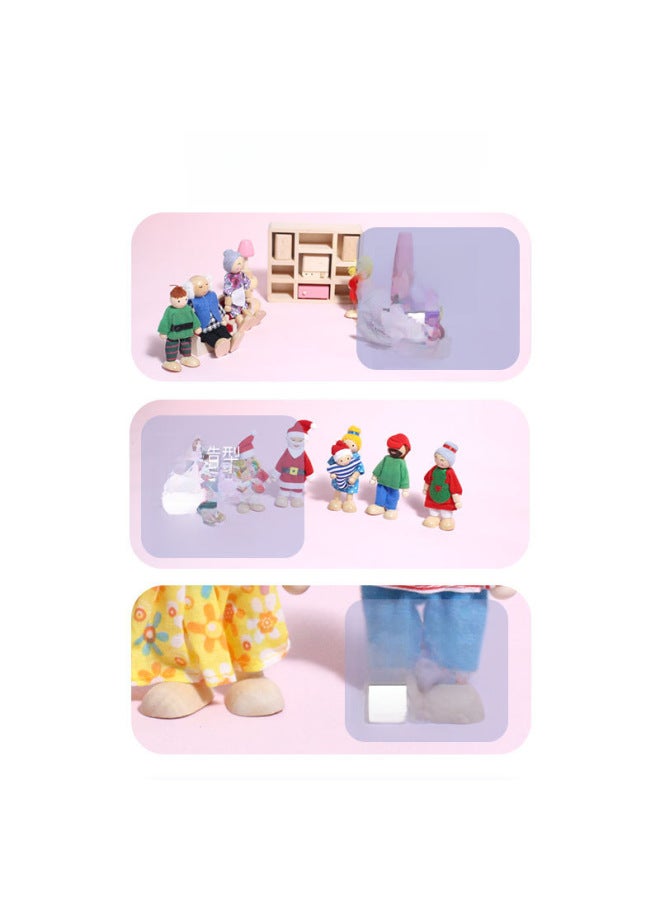 Wooden Family Doll Baby Toy Children's Doll Joint Movable Family 6-7 Doll Wholesale-Color:Family Of 6. - Image 4