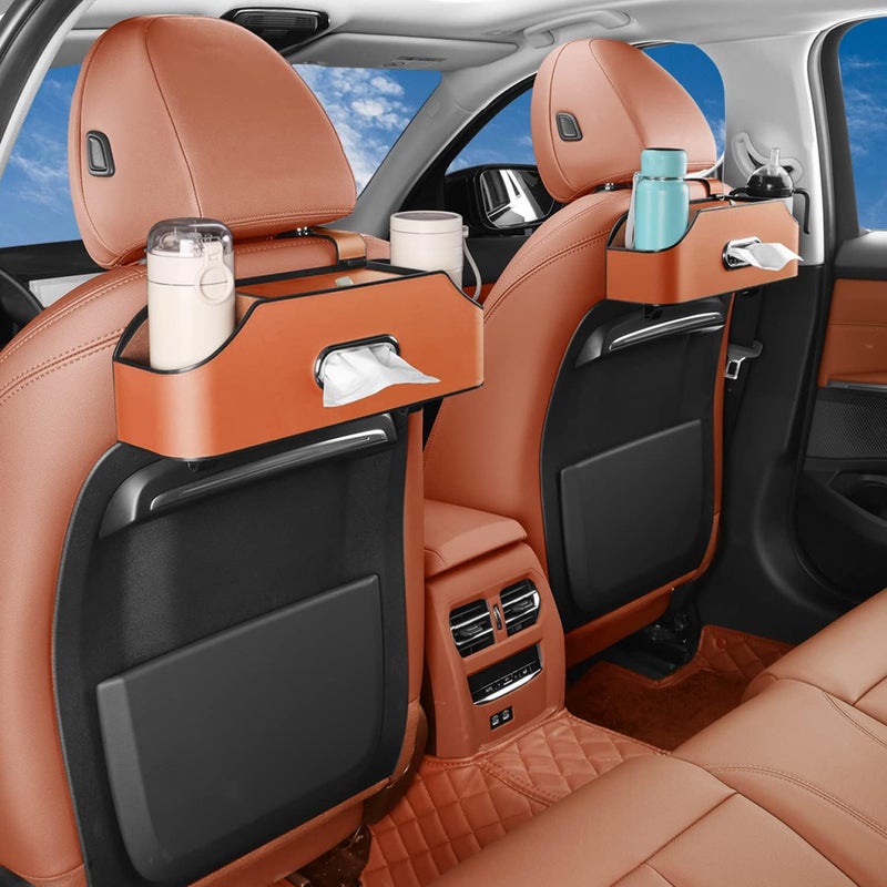 HALOYIVGO Car Seat Back Organizer - Stylish & Functional Storage for Family Adventures - Cup Holders, Tissue Box & Hooks - Perfect for Kids, Road Trips & Travel (Orange) - Image 3