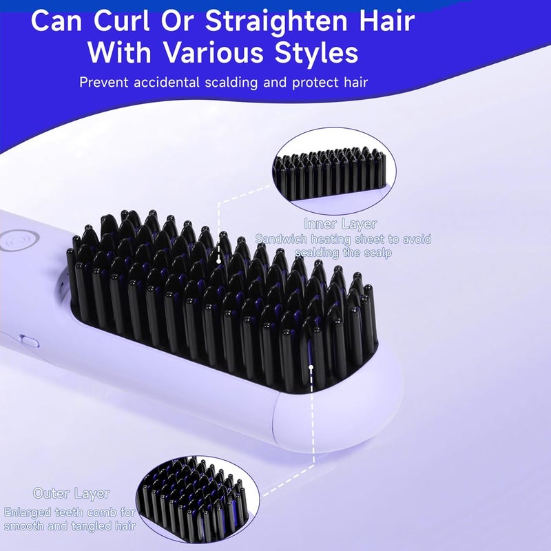BOMIDI Cordless Hair Straightener Brush with Detachable for Easy Clean, 200M Negative Ions, 6-Speed Smart Temp Control and Type-C/Base Dual Charging, Travel-Friendly Styling Tool - Purple - Image 5
