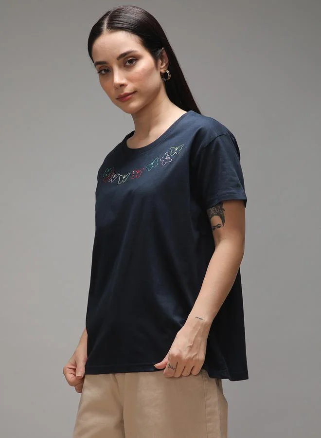 Dillinger Women Boxy Butterfly Embroidered T-Shirt