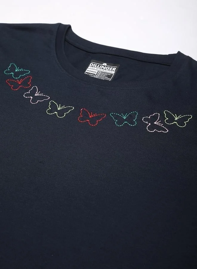 Dillinger Women Boxy Butterfly Embroidered T-Shirt