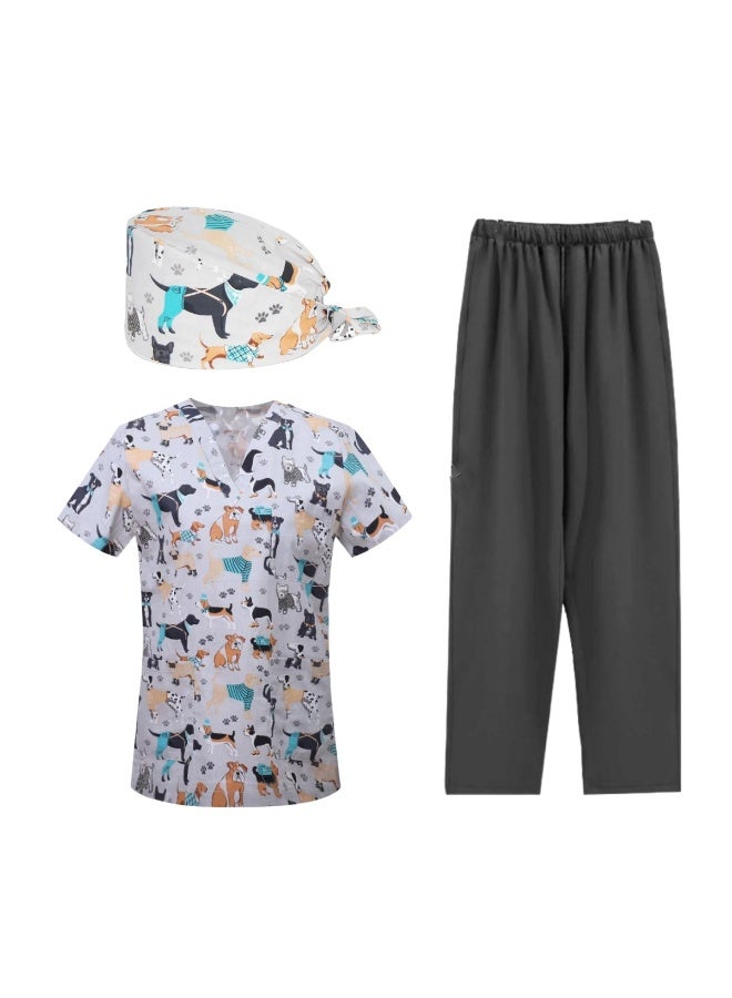 Loquat Womens Medical Scrubs Set Medical Uniform Set Black Dog on White Background - Image 2