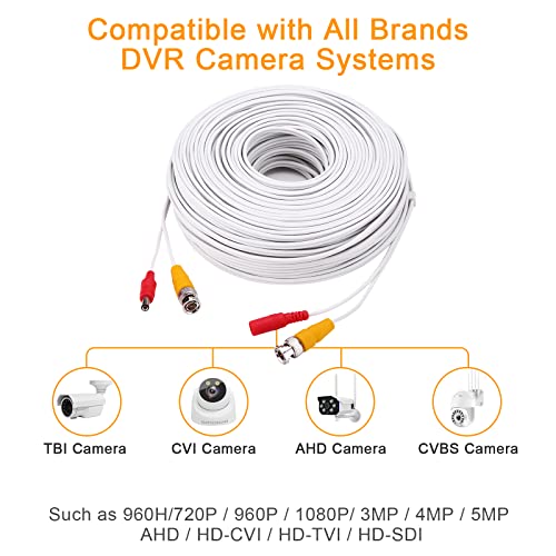WILDHD BNC Cable, 4x150ft All-in-One Siamese Video and Power Security Camera Wire, CCTV Cable with 2 Female Connectors for All Max 5MP HD CCTV DVR Surveillance System (White) - Image 3