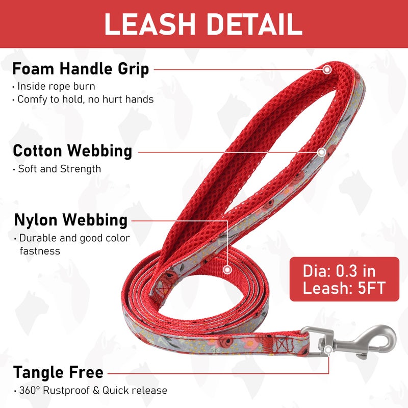 GAMUDA Small Dog Harness Collar and Leash Set, Step in No Chock No Pull Soft Mesh Adjustable Dog Vest Harnesses Plaid Reflective for Dogs Puppy Cats Kitten Rabbit (Red Flower, S) - Image 5