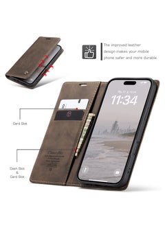 ICARLUS For iPhone 16 Pro Case Card Holder Stand Leather Phone Cover - Brown  - Image 5