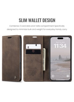 ICARLUS For iPhone 16 Pro Case Card Holder Stand Leather Phone Cover - Brown  - Image 4