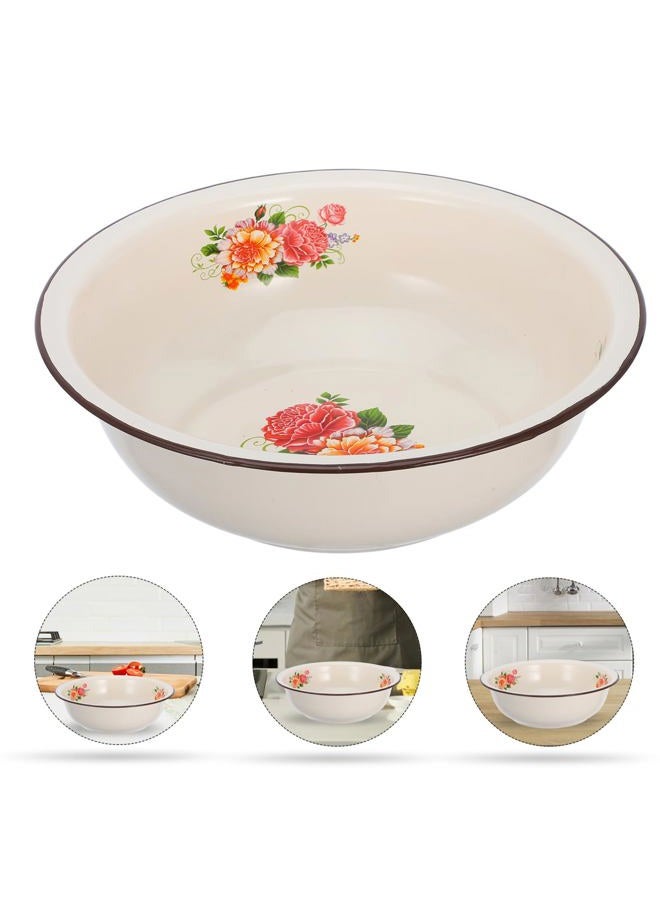 Hemoton Vintage Enamel Mixing Bowl 11.8 in Enamelware Washing Basin Kitchen Soup Bowl Round Serving Tray for Home - Image 4