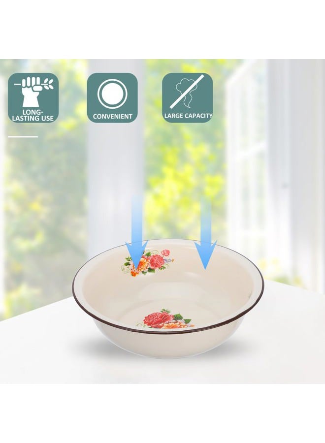 Hemoton Vintage Enamel Mixing Bowl 11.8 in Enamelware Washing Basin Kitchen Soup Bowl Round Serving Tray for Home - Image 5