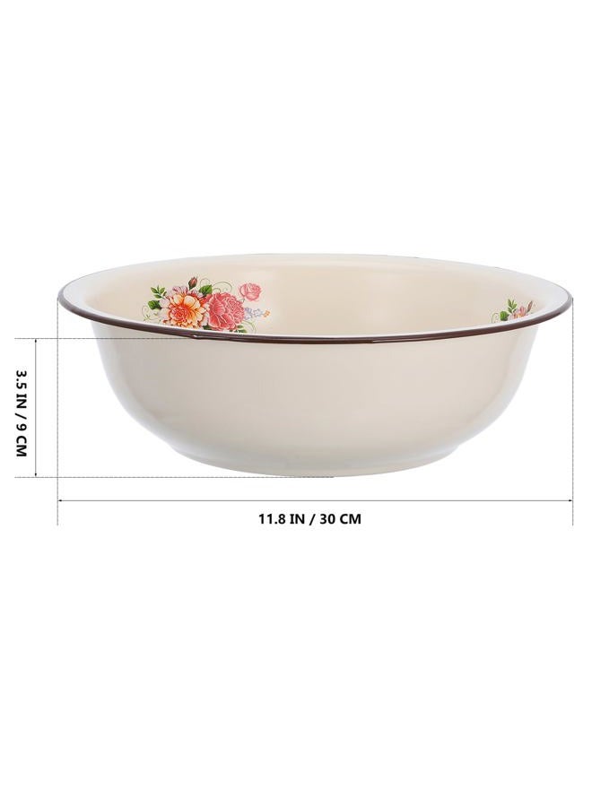 Hemoton Vintage Enamel Mixing Bowl 11.8 in Enamelware Washing Basin Kitchen Soup Bowl Round Serving Tray for Home - Image 2