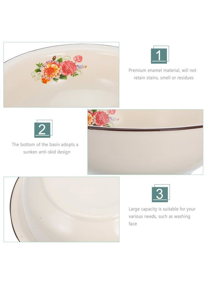 Hemoton Vintage Enamel Mixing Bowl 11.8 in Enamelware Washing Basin Kitchen Soup Bowl Round Serving Tray for Home - Image 3