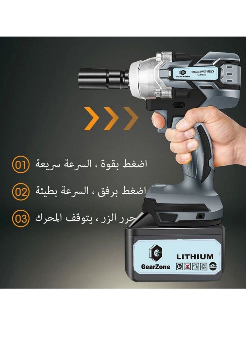 جيرزون - ترقية GearZone مفتاح الربط اللاسلكي عالي القوة بدون فرش مع بطاريتين، عزم دوران قابل للتعديل مع الملحقات وصندوق الأدوات - Image 1