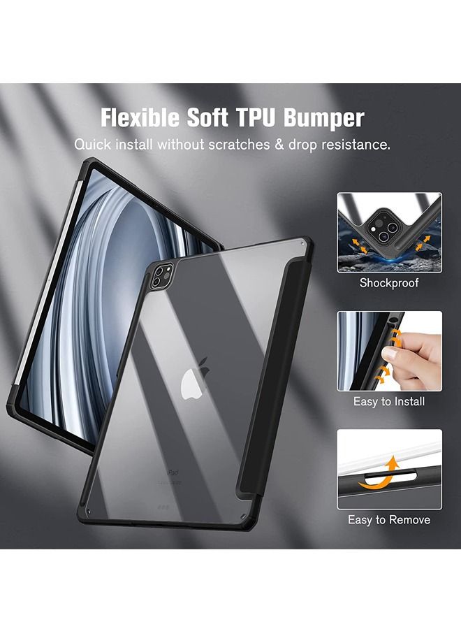 كابتن تيك غطاء حماية لجهاز Apple iPad Pro 12.9 بوصة (2021/2020) جيل مع حامل أقلام ، 【يدعم شحن قلم Apple ومعرف اللمس】 ، حافظة شفافة شفافة مع إيقاظ / نوم تلقائي ، أسود - Image 4