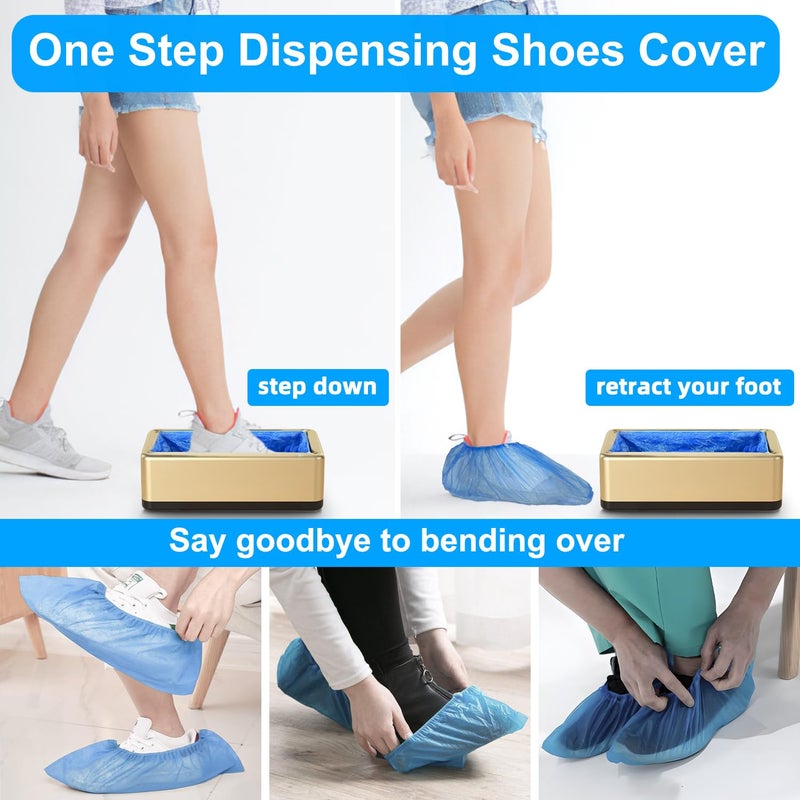 Blemoacha Shoe Covers Dispenser with 200pcs Disposable Shoe Covers Non Slip, Automatic Shoe Cover Machine,Fits Size Up to 11 US Men, for Home, Office, Factory, Supermarket, Gold - Image 3