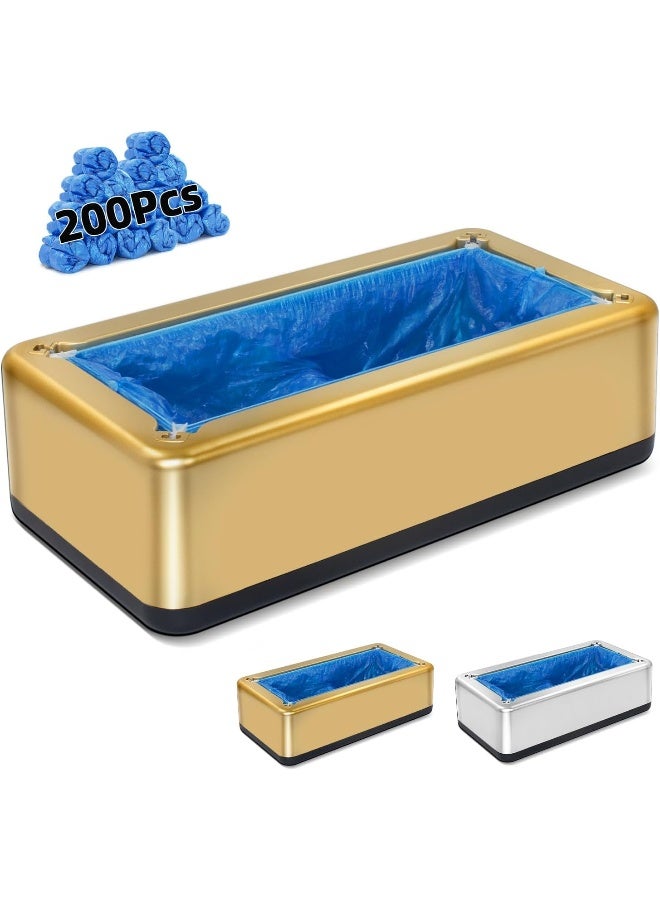 Blemoacha Automatic Shoe Covers Dispenser, 200 Pcs Disposable Shoe Cover, Waterproof T Buckle Shoe Cover for Adult and Kids All Sizes, Portable Machine for Indoors/Home/Office/Hospital (Gold)  - Image 1