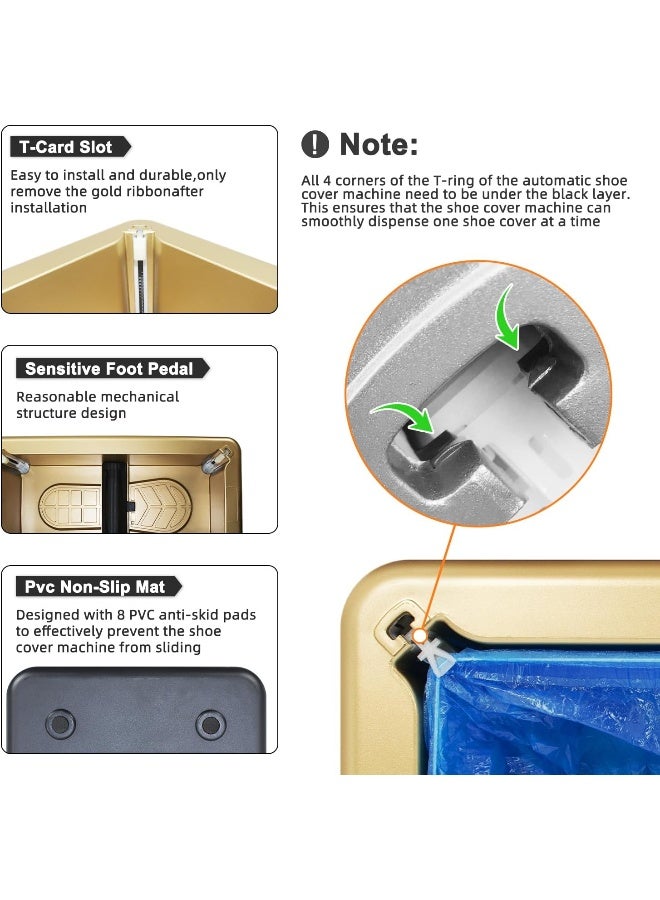 Blemoacha Automatic Shoe Covers Dispenser, 200 Pcs Disposable Shoe Cover, Waterproof T Buckle Shoe Cover for Adult and Kids All Sizes, Portable Machine for Indoors/Home/Office/Hospital (Gold)  - Image 4