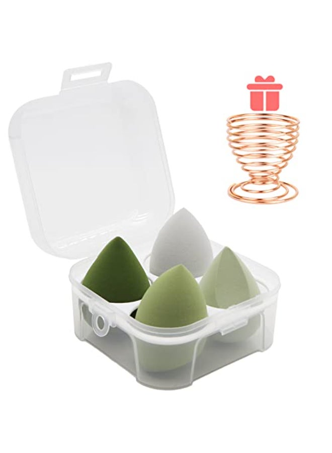 Leeshine Makeup Sponges Set Beauty sponges Blending Blenders with 1 Holder and Egg Case Flawless for Cream Powder and Liquid Green 4Pcs1Holder case - Image 1