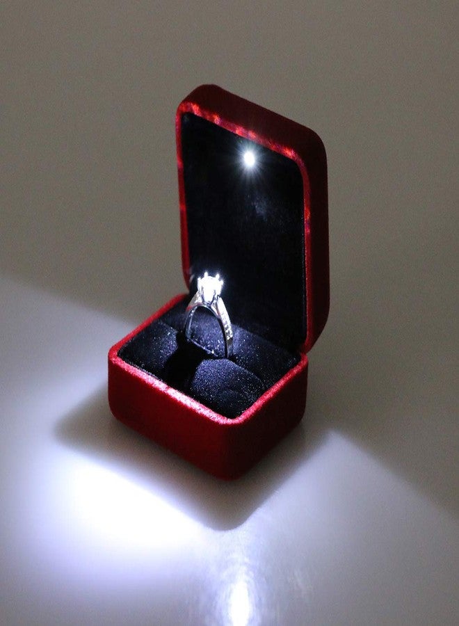 Omeet Velvet Metal Glossy with LED Jewelry Gift Box for Proposal, Engagement, Wedding - Easy to fit into Your Pocket or Handbag - Red - Image 5
