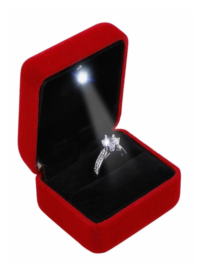 Omeet Velvet Metal Glossy with LED Jewelry Gift Box for Proposal, Engagement, Wedding - Easy to fit into Your Pocket or Handbag - Red - Image 1