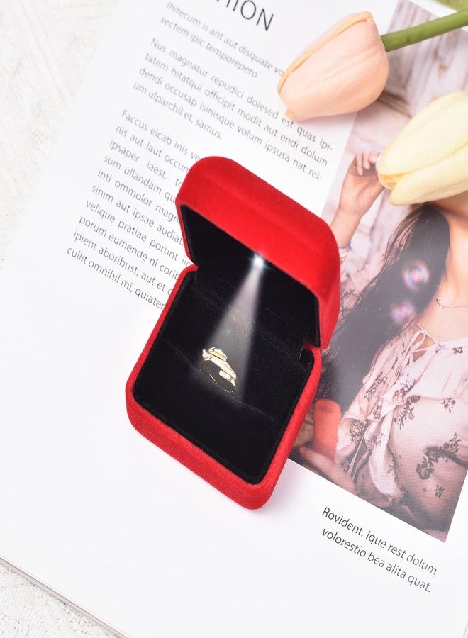 Omeet Velvet Metal Glossy with LED Jewelry Gift Box for Proposal, Engagement, Wedding - Easy to fit into Your Pocket or Handbag - Red - Image 2