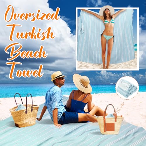 YSYJ Oversized Turkish Beach Towel Giant XXL Beach Towel Quick Dry Sand Free Extra Large Turkish Lightweight XL Beach Blanket for Travel Blue - Image 3