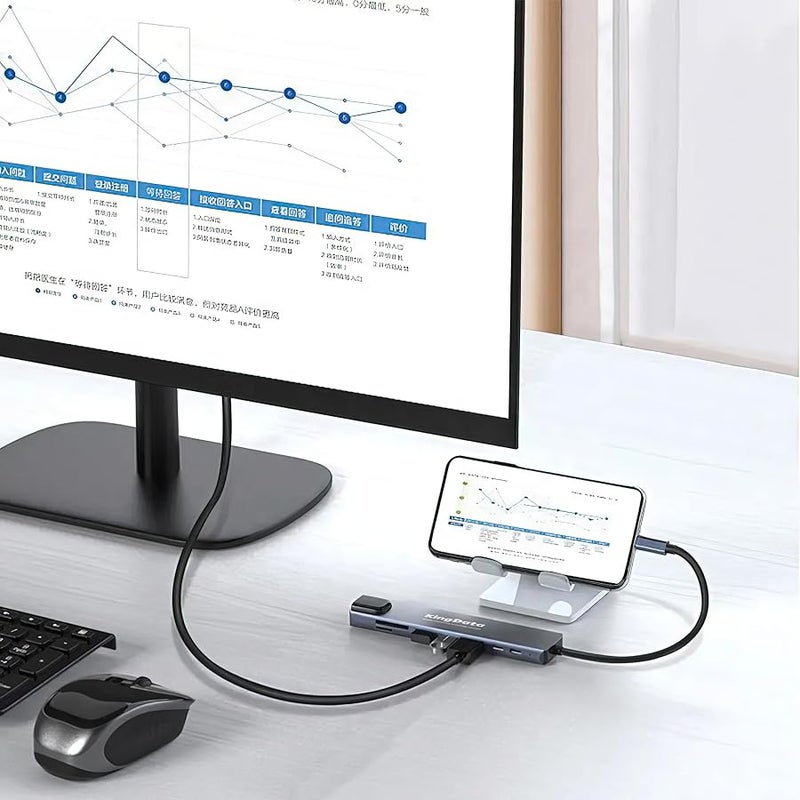 محول موزع USB C 8 في 1 مع HDMI 4K 60Hz نوع 87 واط بي دي، منفذ 3.0، ار جيه 45 ايثرنت سريع، بطاقات SD/TF، قاعدة شحن متوافقة مع ماك بوك اير/برو، ايباد، ويندوز، سويتش، الخ، رمادي - Image 3