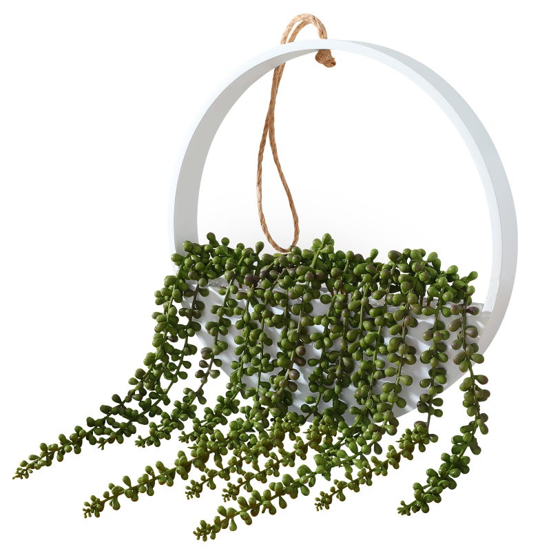 Floweroyal 2pcs Artificial Succulents Hanging Plants 20.1'' Fake String of Pearls in Pot with 9.4'' Lanyard for Indoor Outdoor Wall Decor (Black) - Image 1