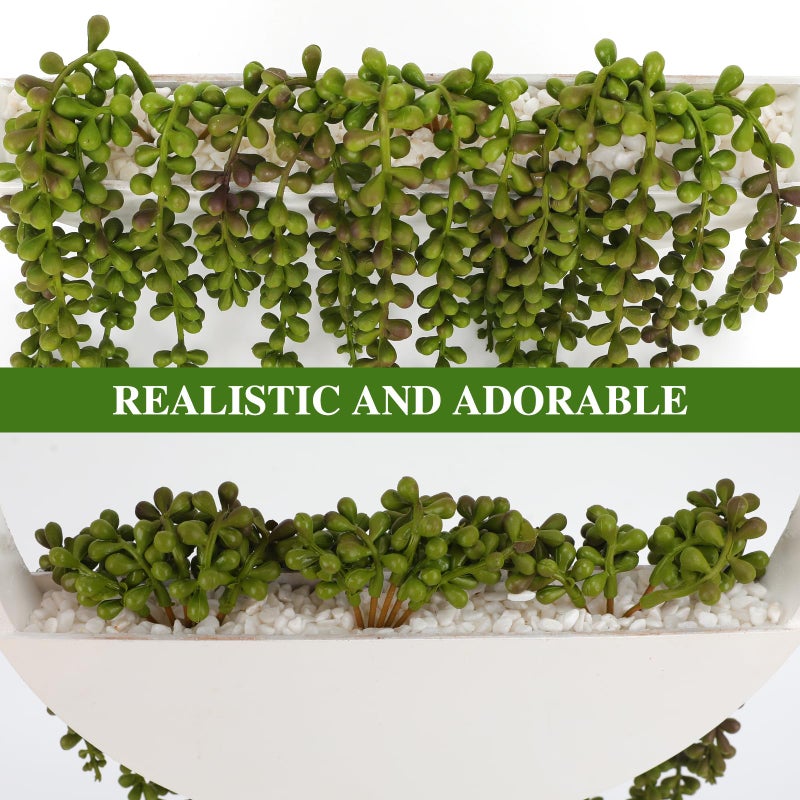 Floweroyal 2pcs Artificial Succulents Hanging Plants 20.1'' Fake String of Pearls in Pot with 9.4'' Lanyard for Indoor Outdoor Wall Decor (Black) - Image 2