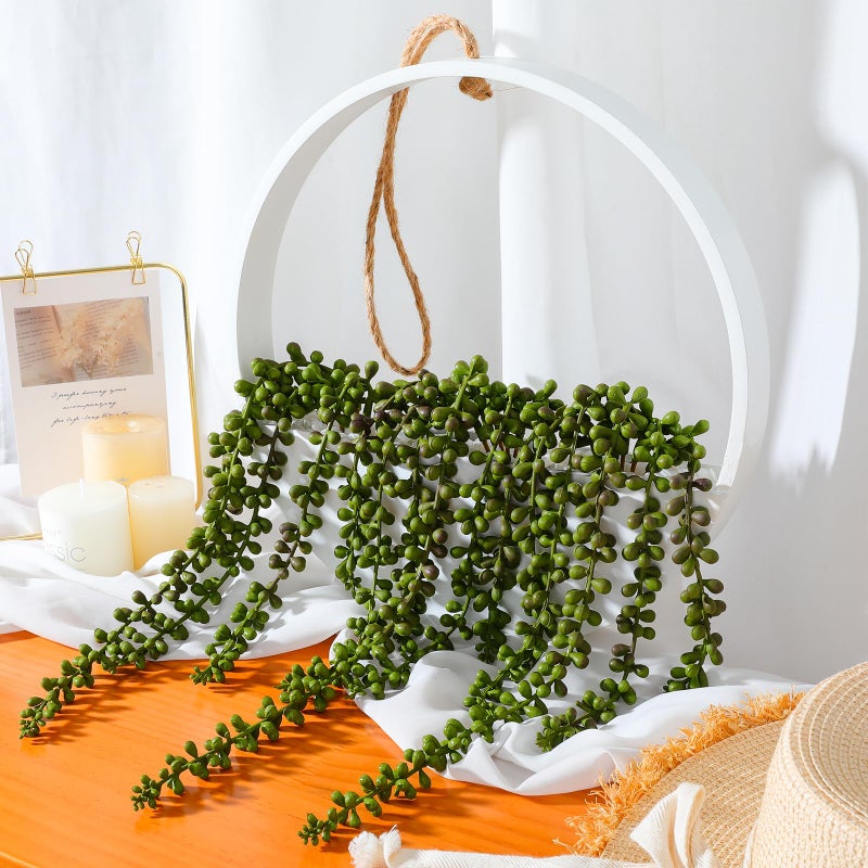 Floweroyal 2pcs Artificial Succulents Hanging Plants 20.1'' Fake String of Pearls in Pot with 9.4'' Lanyard for Indoor Outdoor Wall Decor (Black) - Image 3