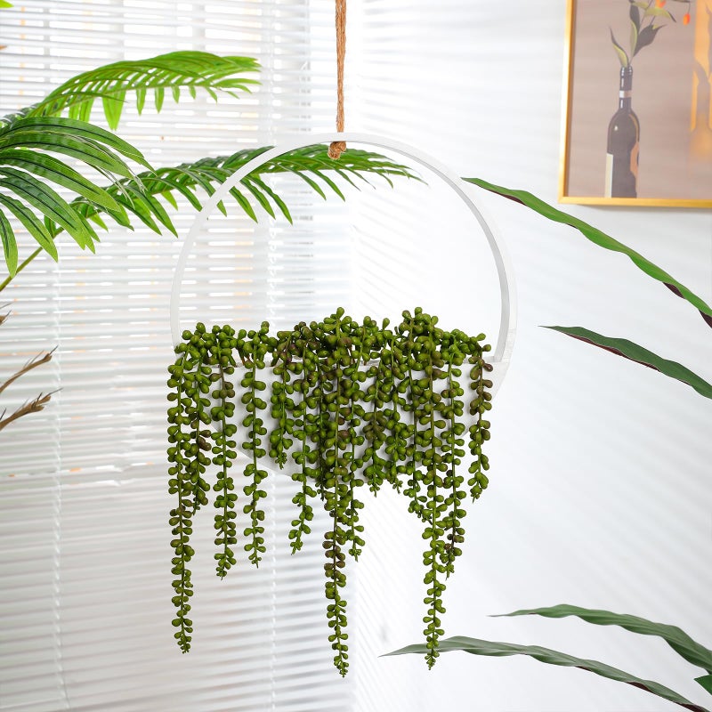 Floweroyal 2pcs Artificial Succulents Hanging Plants 20.1'' Fake String of Pearls in Pot with 9.4'' Lanyard for Indoor Outdoor Wall Decor (Black) - Image 5