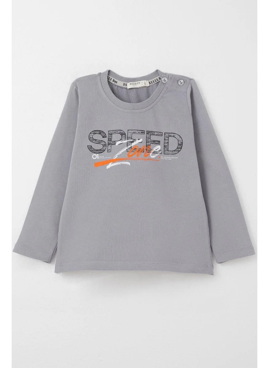 Breeze Boy Long Sleeve T-Shirt Speed Themed Printed Back 2-6 Years, Gray