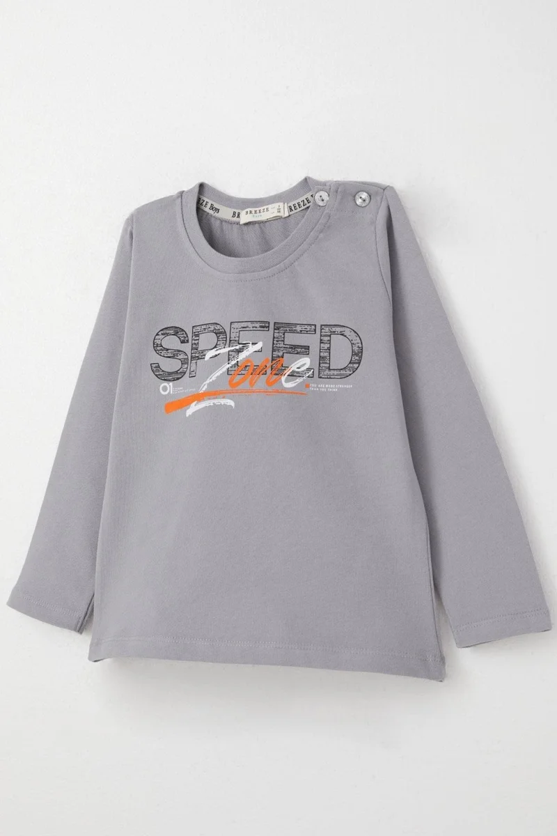 Breeze Boy Long Sleeve T-Shirt Speed Themed Printed Back 2-6 Years, Gray