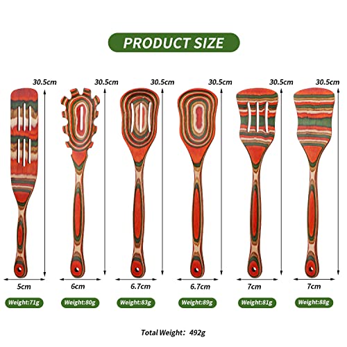 wosponfan Wooden Spoons for Cooking, WOSPONFAN Kitchen Utensils Set, Pakkawood Kitchen Cooking Utensils Set, Apartment Essentials Wood Serving Spatula spoon, Salad Tongs, Home & kitchen Gift for Women - Image 2