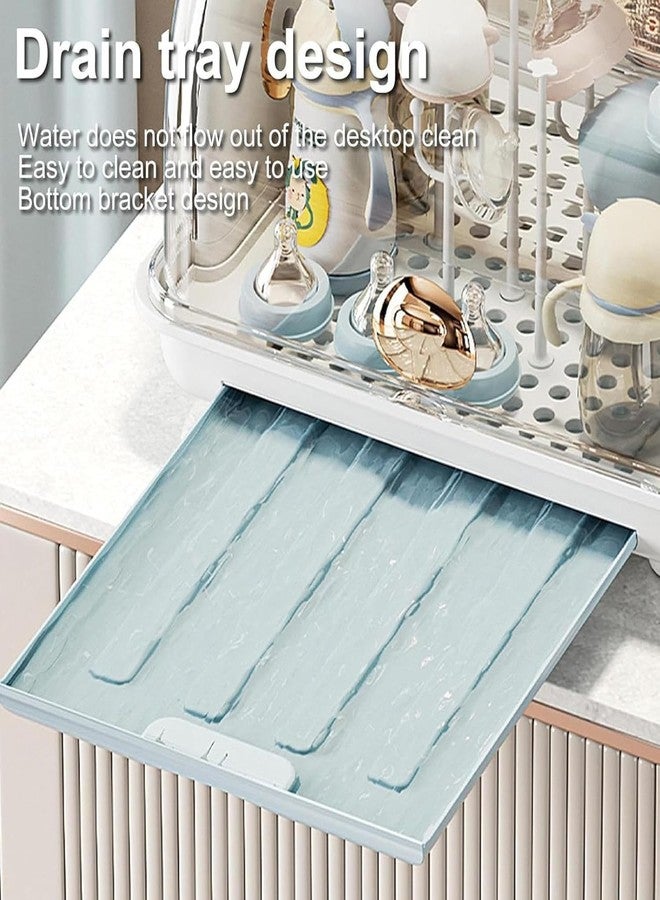EVVIX Milk Bottle Storage Box, Baby Bottle Drying Rack Storage, Baby Drying Rack with Cover, Portable Drying Rack for Baby Bottles, Bottle Drying Rack Space Saving (Blue) - Image 2
