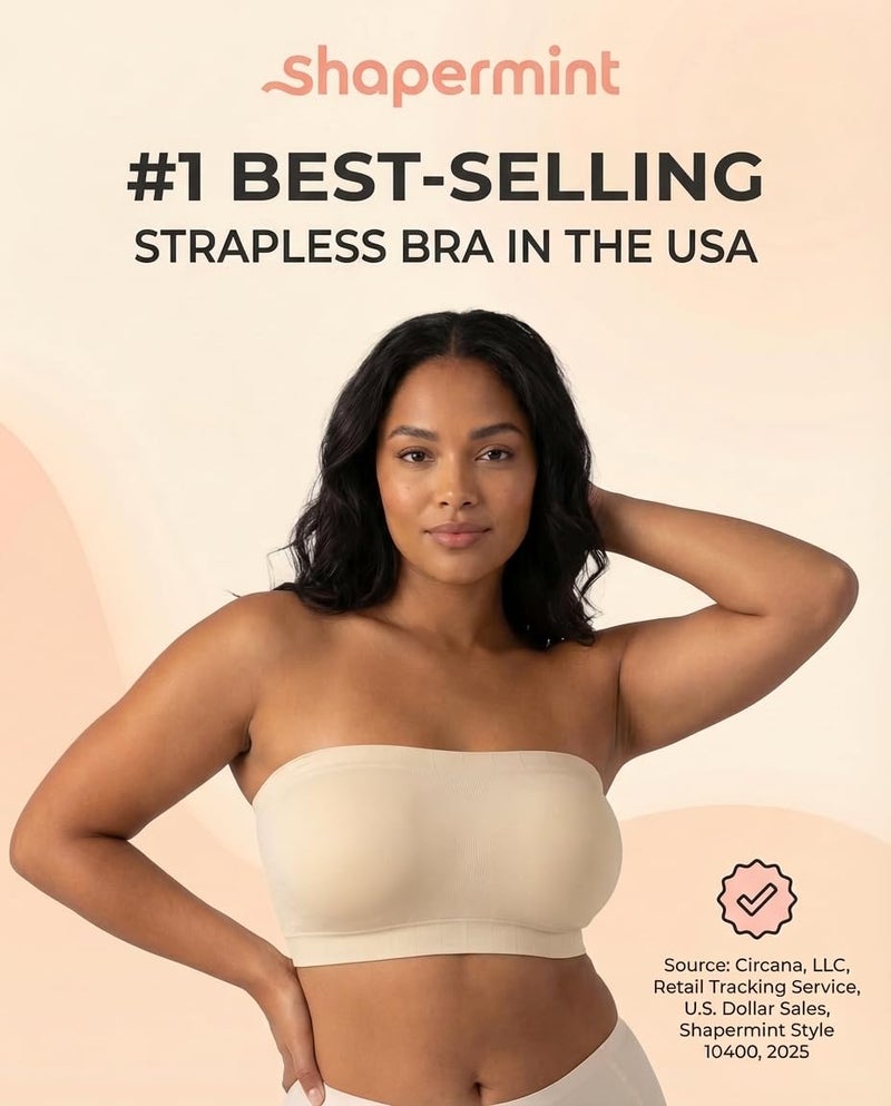 SHAPERMINT Strapless Bras for Women - Bandeau Bra, Small to Plus Size Bras for Women, Strapless Top Beige - Image 4