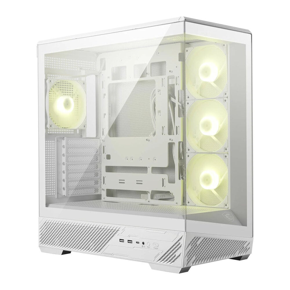 MSI MAG PANO 130R PZ Mid-Tower Gaming PC Case – 270° Tempered Glass, ARGB Fans, Vertical GPU Support, 10 Fan Mounts, 360mm Radiator Support, Tool-Free Panels, USB Type-C & USB 3.2, Magnetic Dust Filters, White | 306-7G32W21-HH9
