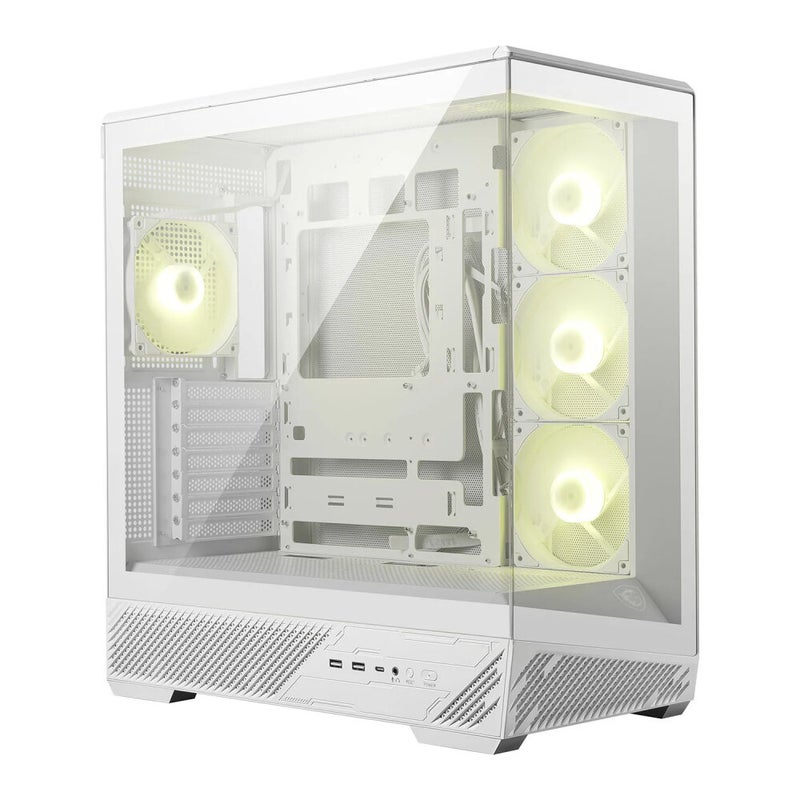 إم اس أي MSI MAG PANO 130R PZ Mid-Tower Gaming PC Case – 270° Tempered Glass, ARGB Fans, Vertical GPU Support, 10 Fan Mounts, 360mm Radiator Support, Tool-Free Panels, USB Type-C & USB 3.2, Magnetic Dust Filters, White | 306-7G32W21-HH9 - Image 1
