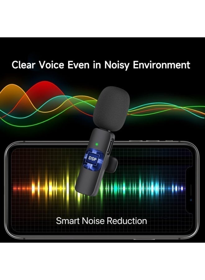 ميكروفونان لاسلكيان صغيران، سهلا التوصيل والتشغيل، مزودان بخاصية تقليل الضوضاء، متوافقان مع أجهزة iPhone وAndroid للبث المباشر وتسجيل الفيديو وتدوين الفيديو. - Image 5
