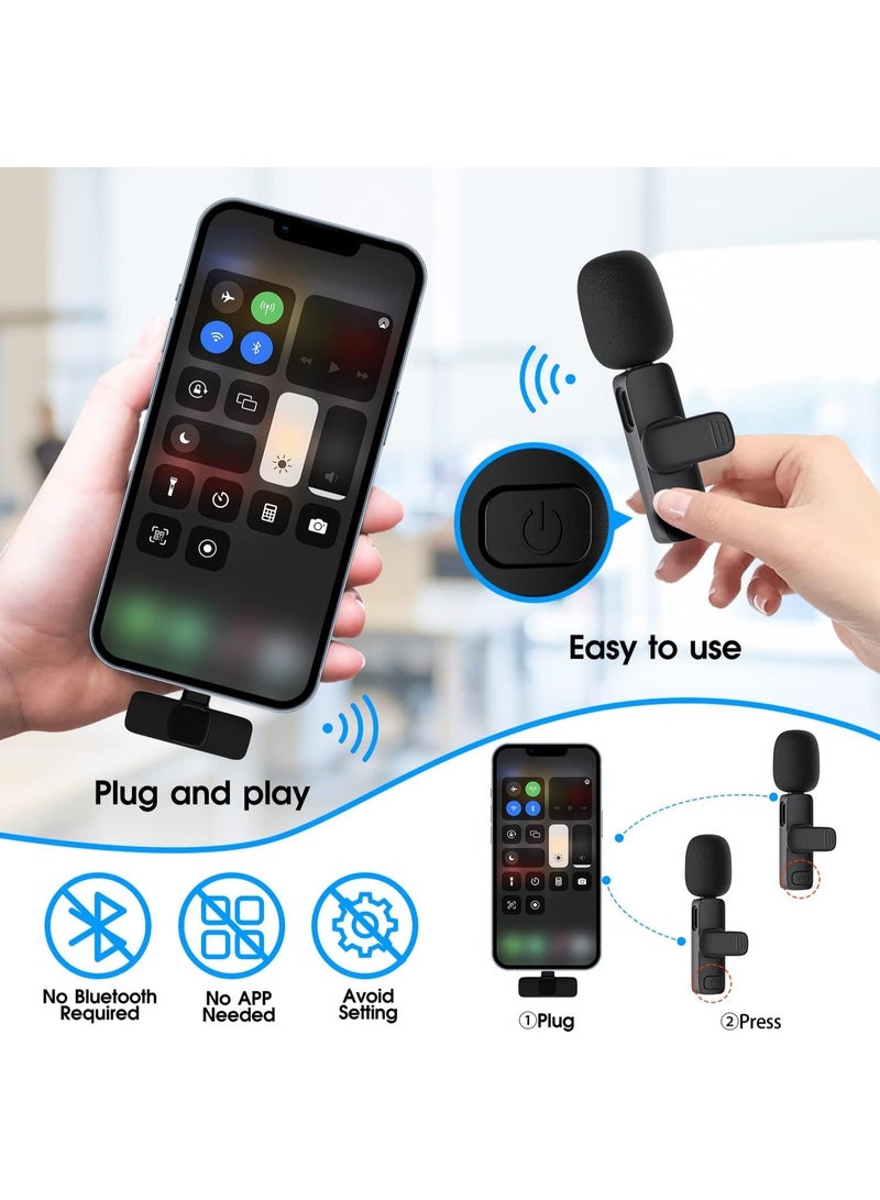 ميكروفونان لاسلكيان صغيران، سهلا التوصيل والتشغيل، مزودان بخاصية تقليل الضوضاء، متوافقان مع أجهزة iPhone وAndroid للبث المباشر وتسجيل الفيديو وتدوين الفيديو. - Image 3