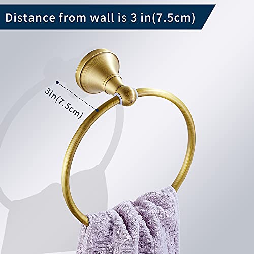 Leyden Antique Brass Toilet Paper Holder Towel Ring, Brass Hand Towel Holder Bathroom Accessories Set Retro Bathroom Hardware Tissue Toilet Roll Holder for Home or Kitchen, 2 Pieces - Image 2
