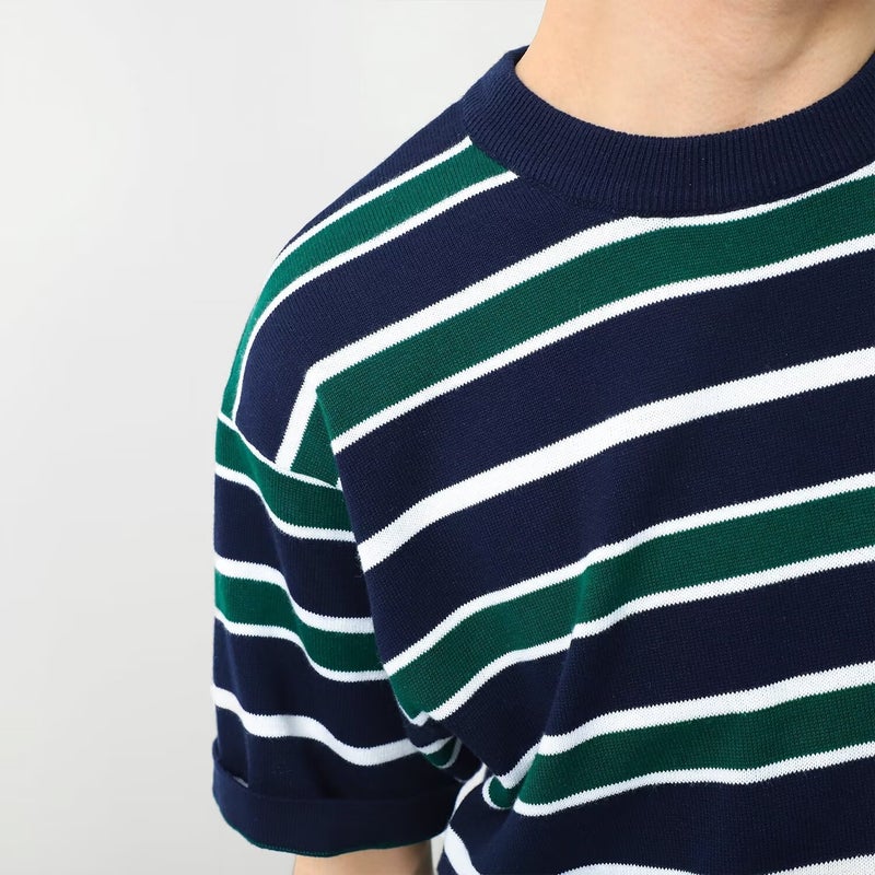 Factory Striped Sweater Men'S Fashion Joker Casual Short Sleeve T-Shirt Men'S Round Neck Half Sleeve T-Shirt Base Shirt - Image 5