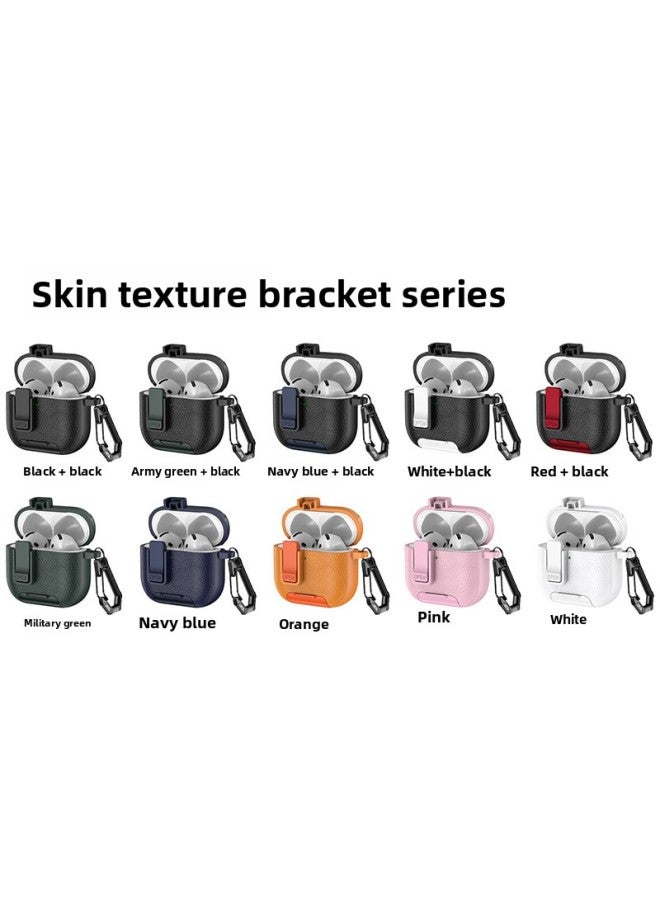 Suitable For AirPods4 Earphone Case 2/3airpods Pro2 For Apple Protective Case Litchi Leather Bracket Lock-Color:Orange-Applicable Models:Airpods4 - Image 3