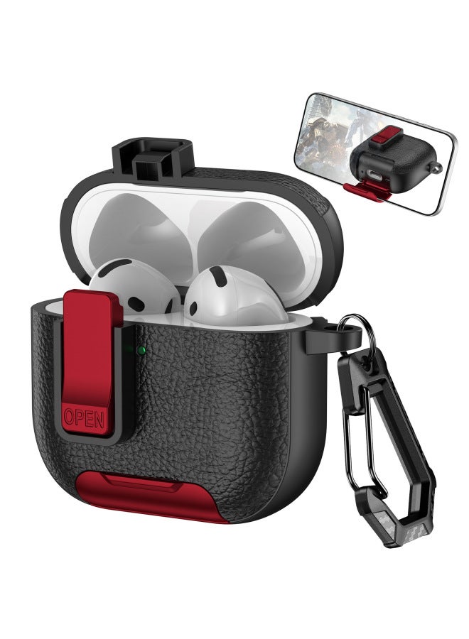 Suitable For AirPods4 Earphone Case 2/3airpods Pro2 For Apple Protective Case Litchi Leather Bracket Lock-Color:Orange-Applicable Models:Airpods4 - Image 2