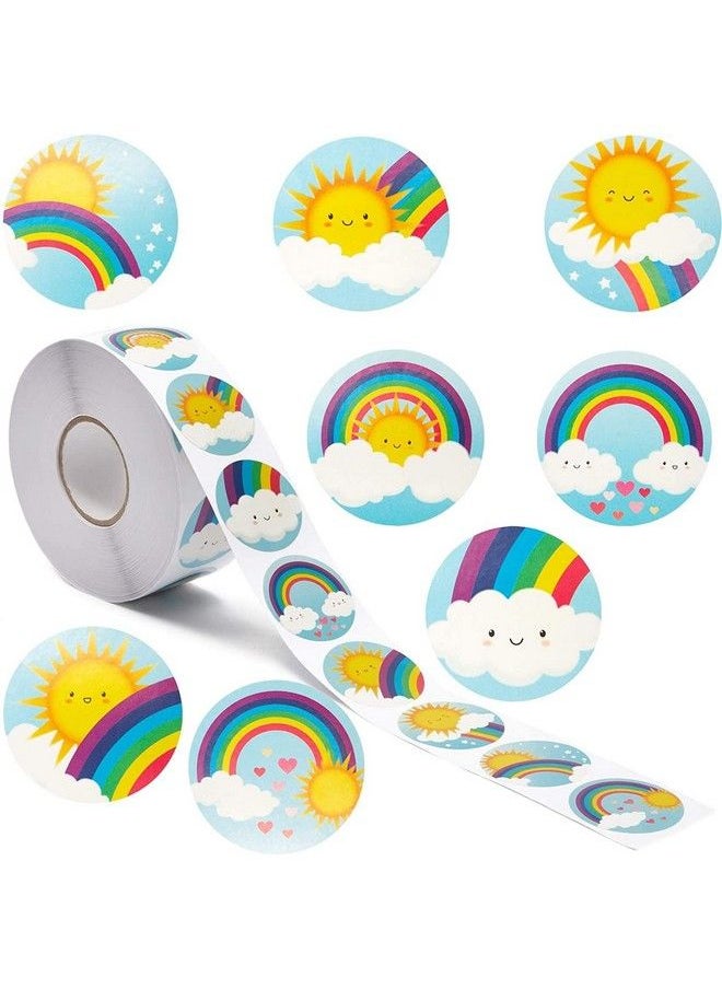 Blue Panda 1000 Pcs Rainbow Cloud And Sunshine Sticker Roll For Kid'S Birthday Party Favors Decorations And Classroom Gifts 8 Cute Smiley Face Designs (1.5 Inches)  - Image 1