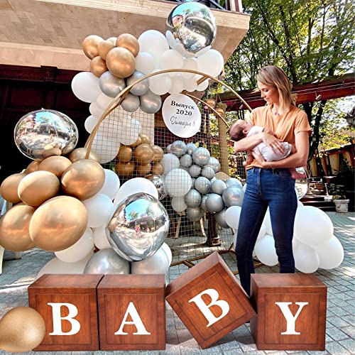 WLMALL Wood Baby Shower Boxes Party Decorations - 4 Wood Grain Brown Blocks with Printed BABY Letters, Gender Reveal Backdrop,Teddy Bear Baby Shower Supplies, First Birthday Centerpiece Decor - Image 4