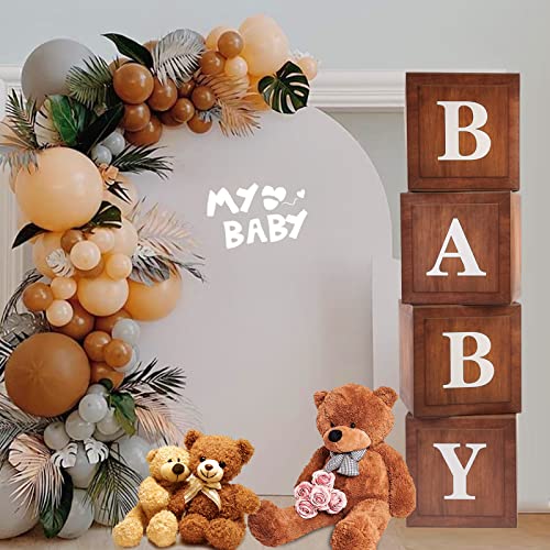WLMALL Wood Baby Shower Boxes Party Decorations - 4 Wood Grain Brown Blocks with Printed BABY Letters, Gender Reveal Backdrop,Teddy Bear Baby Shower Supplies, First Birthday Centerpiece Decor - Image 3