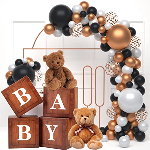 WLMALL Wood Baby Shower Boxes Party Decorations - 4 Wood Grain Brown Blocks with Printed BABY Letters, Gender Reveal Backdrop,Teddy Bear Baby Shower Supplies, First Birthday Centerpiece Decor - Image 2