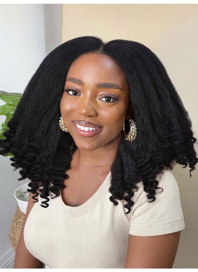 Fancy Hair Fancy Hair Kinky Straight Wig with Curly Ends HD Lace Front Wigs with Baby Hair Afro Curly Soft Synthetic Kinky Straight Wig for Black Women 