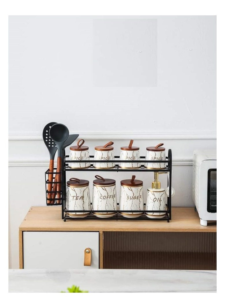 MARBLE Porcelain spice set 16 pieces on a white marble metal stand MFW361152302A  - Image 1