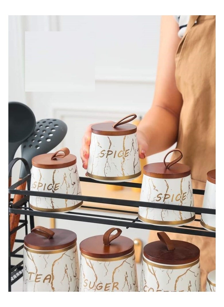 MARBLE Porcelain spice set 16 pieces on a white marble metal stand MFW361152302A  - Image 2